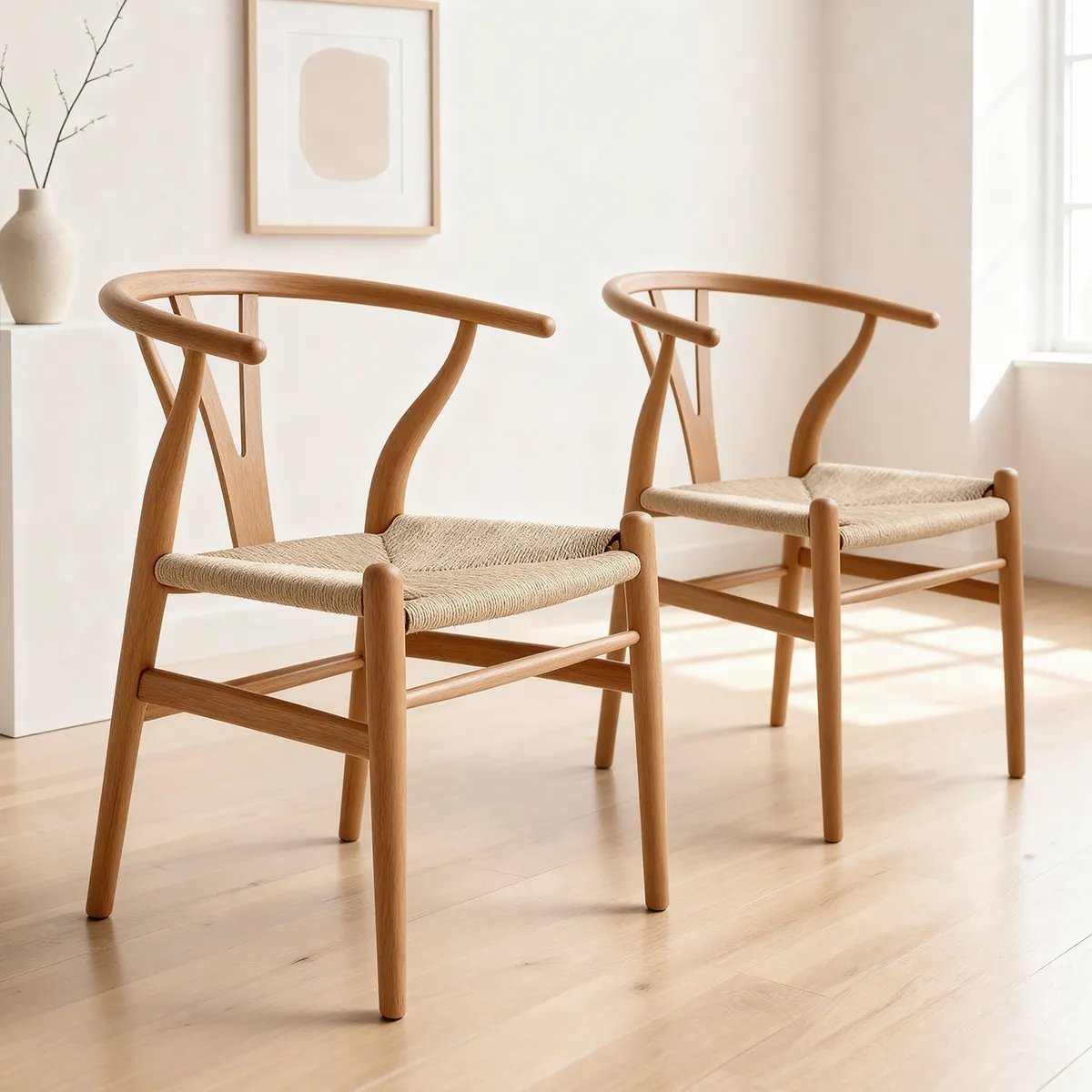 VENHOOUSE - Pack 2 Sillas Wishbone Madera De Haya Para Comedor VenHoouse Natural