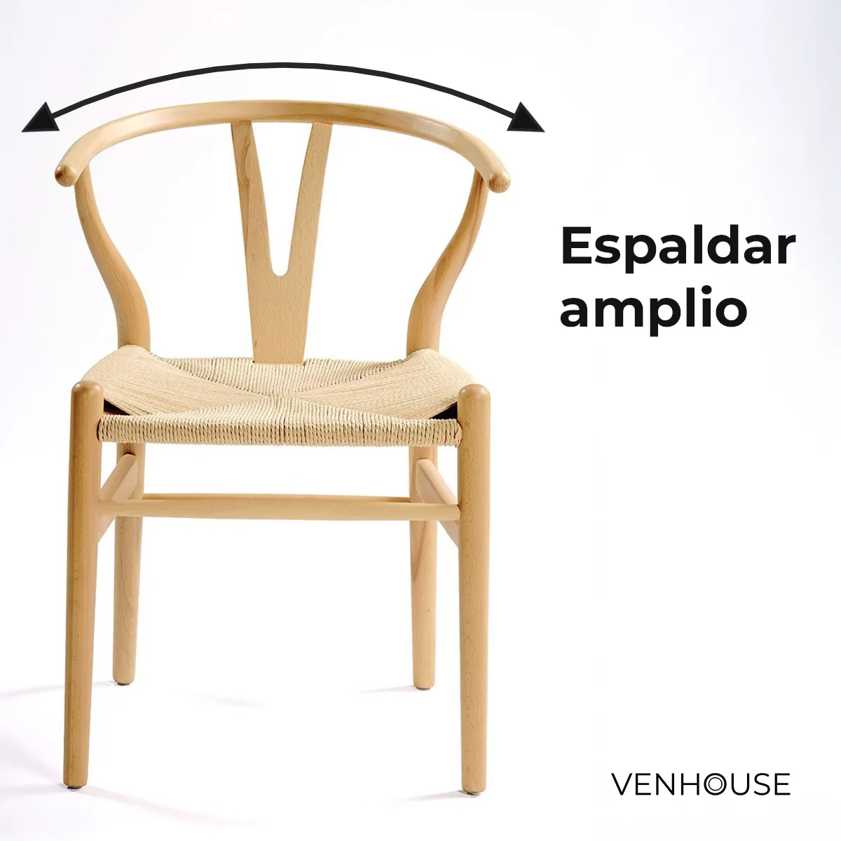 VENHOOUSE - Pack 2 Sillas Wishbone Madera De Haya Para Comedor VenHoouse Natural
