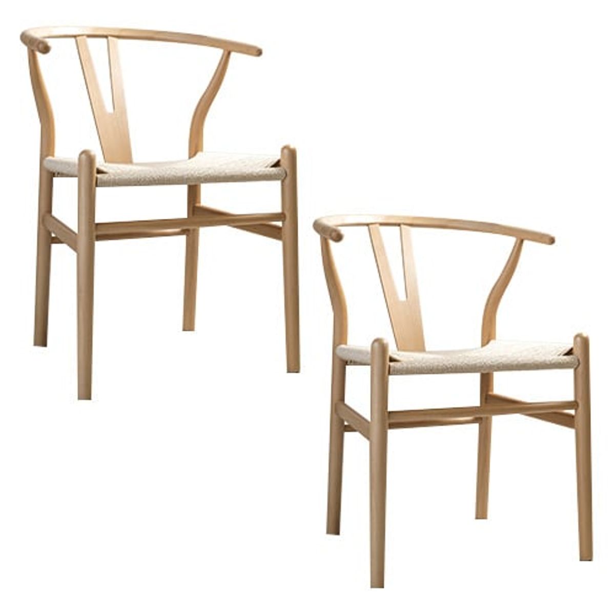 VENHOOUSE - Pack 2 Sillas Wishbone Madera De Haya Para Comedor VenHoouse Natural