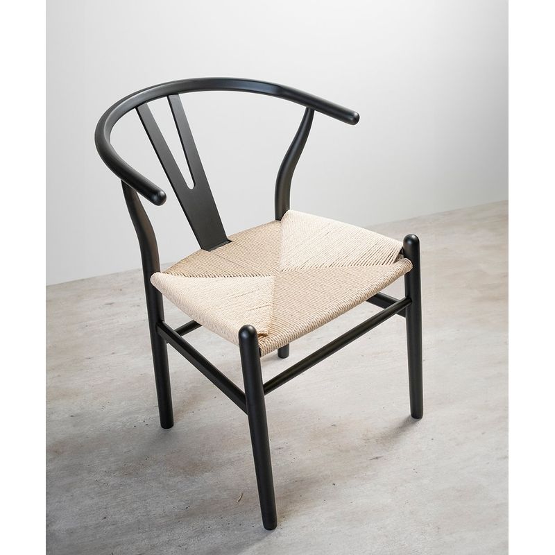GENERICO - Silla Wishbone Madera De Haya Para Comedor VenHoouse Negras