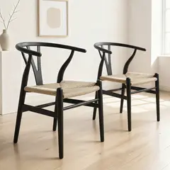 VENHOOUSE - Pack 2 Sillas Wishbone Madera De Haya Para Comedor Negro