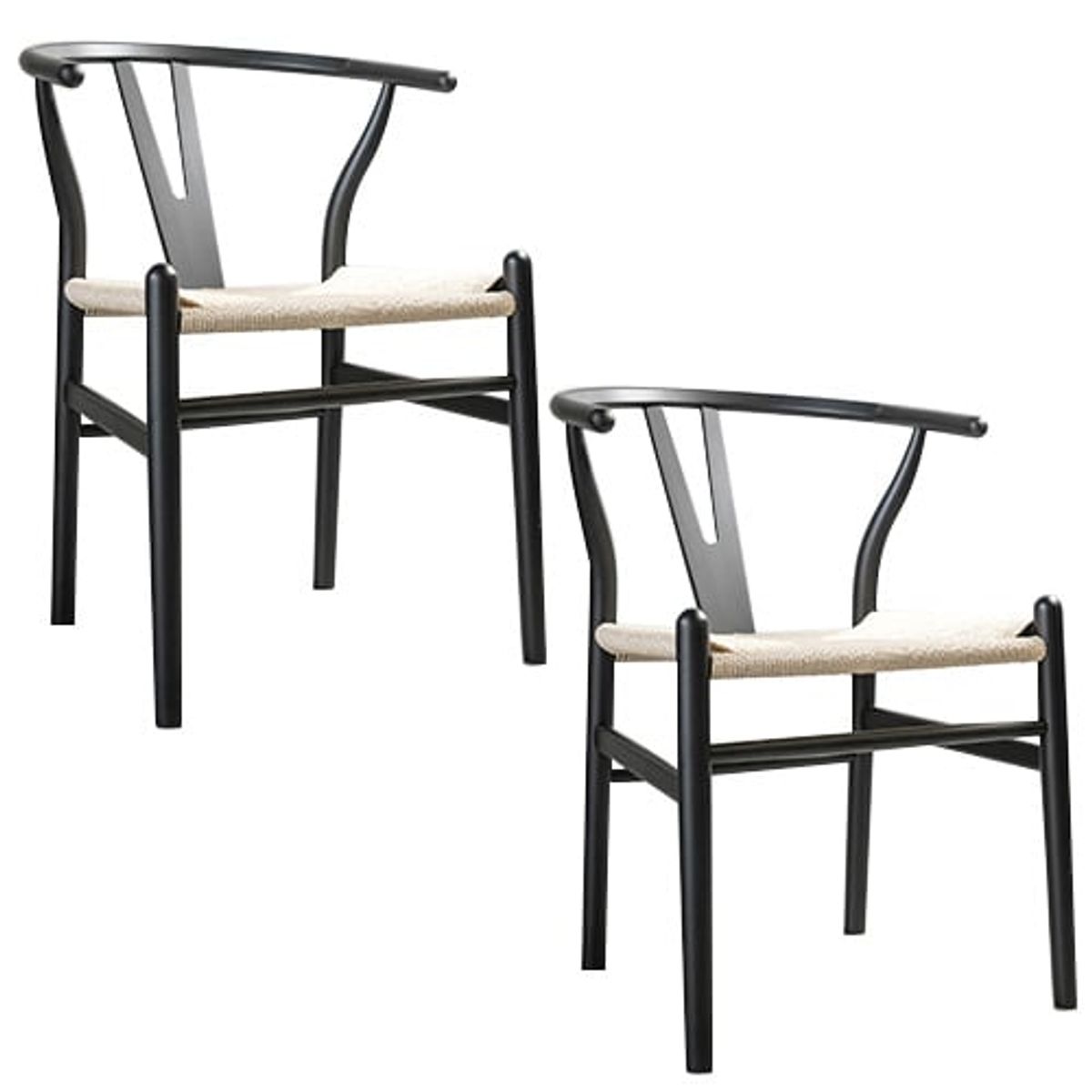 GENERICO - Pack 2 Sillas Wishbone Madera De Haya Para Comedor VenHoouse Negro