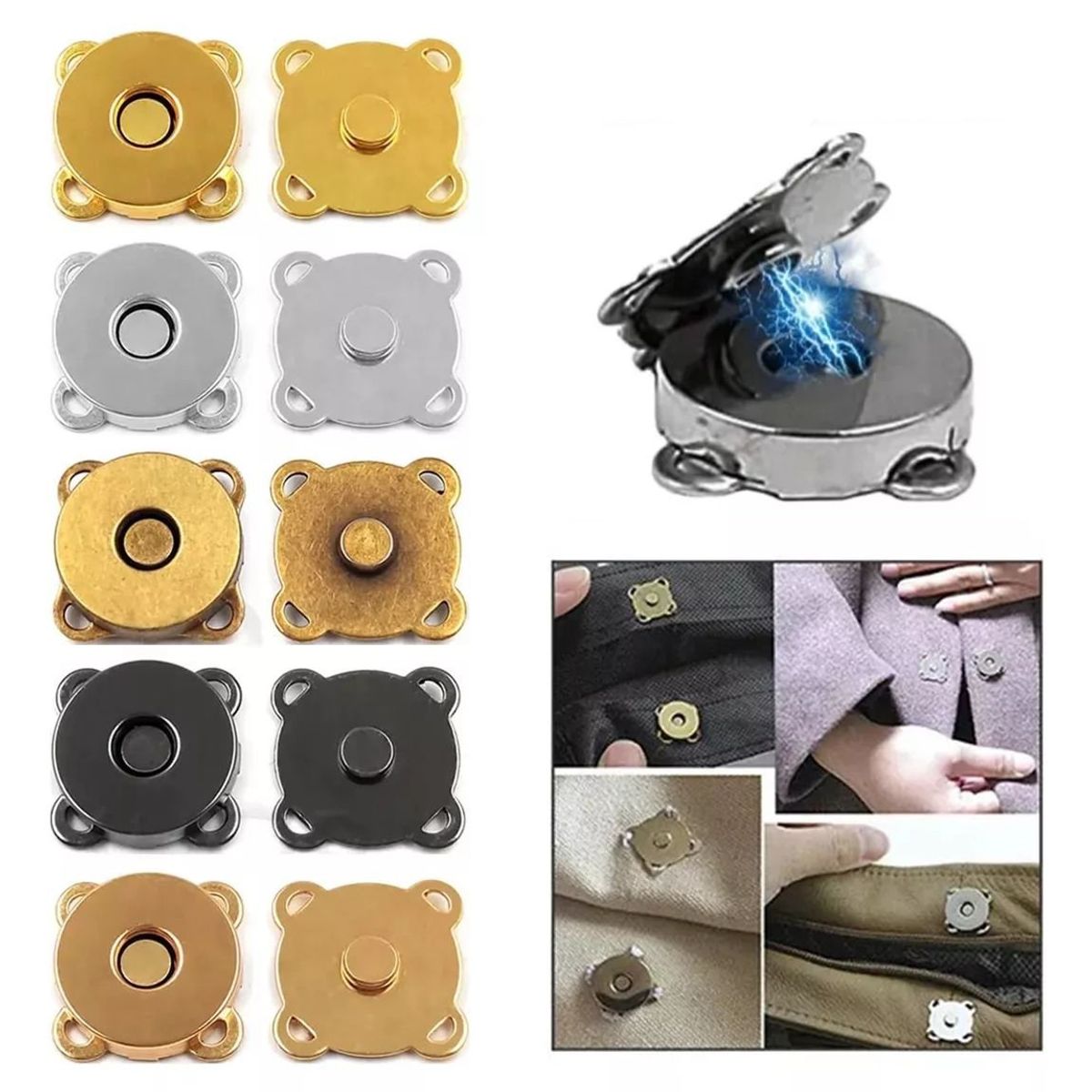 KUANGYE - 50 Par Botón Magnético 14mm Broche Metal Imán Coser Costura