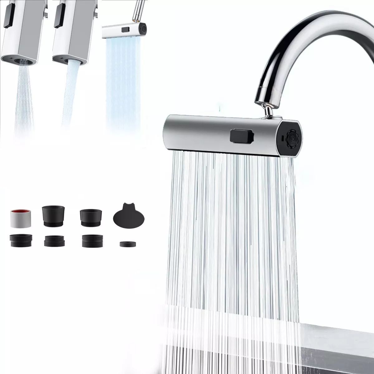 KUANGYE - Llave Para Cocina Y Baño Adaptador Lavaplatos 3 Modos