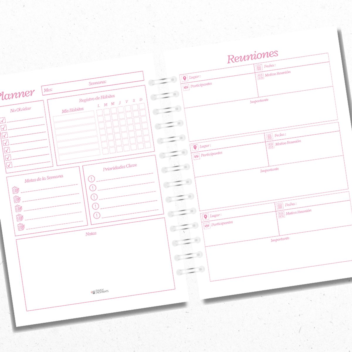 GENERICO - Planner Semanal Reuniones Rosado