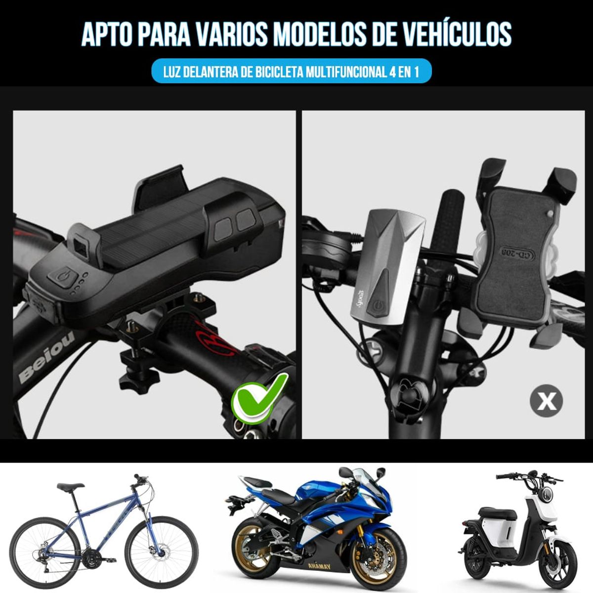 LUKOVEE - Luce Bicicleta Set Impermeable Carga Solar 4000 Mah 4 En 1