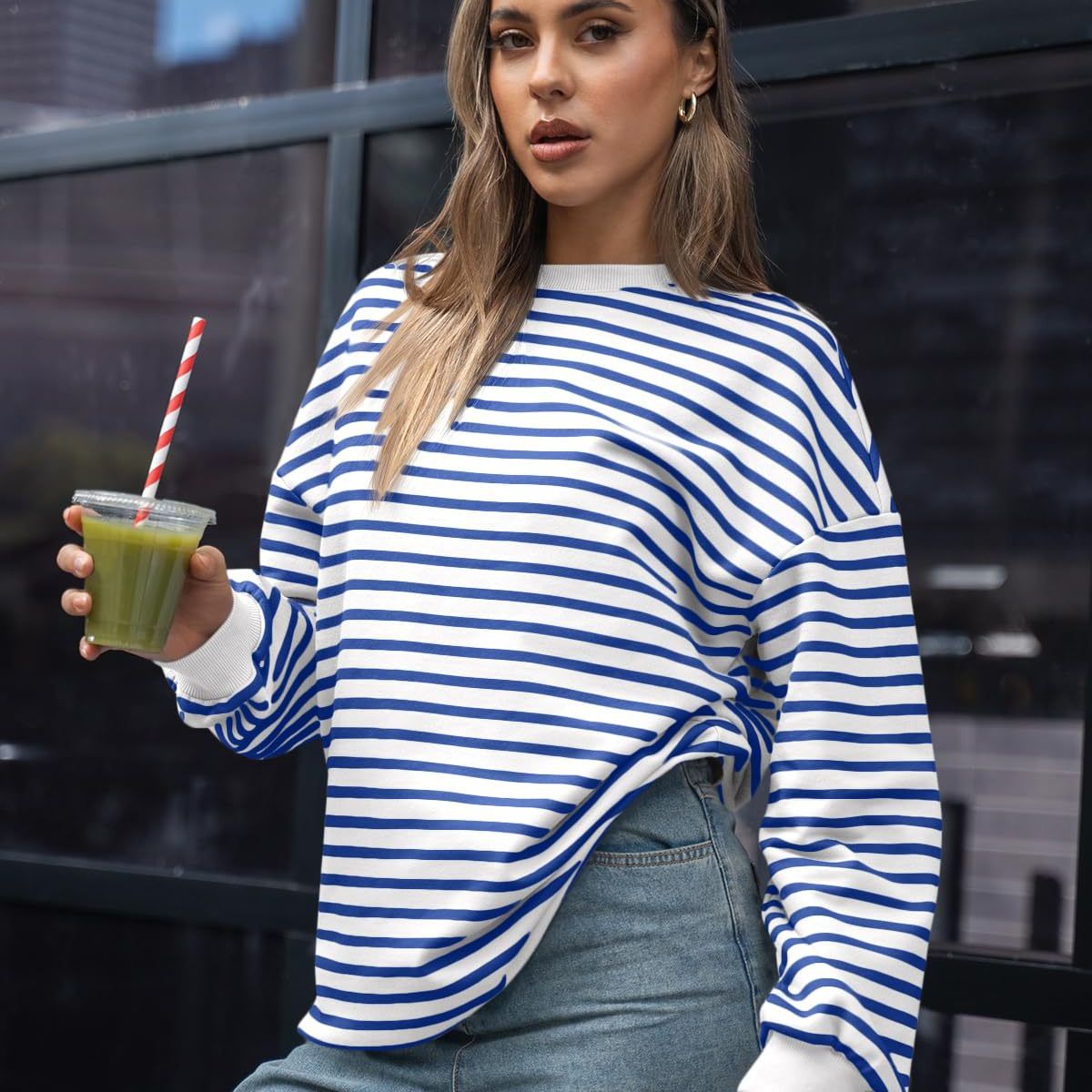BLWOENS - Polera de manga larga de primavera y otoño para mujeres - Azul