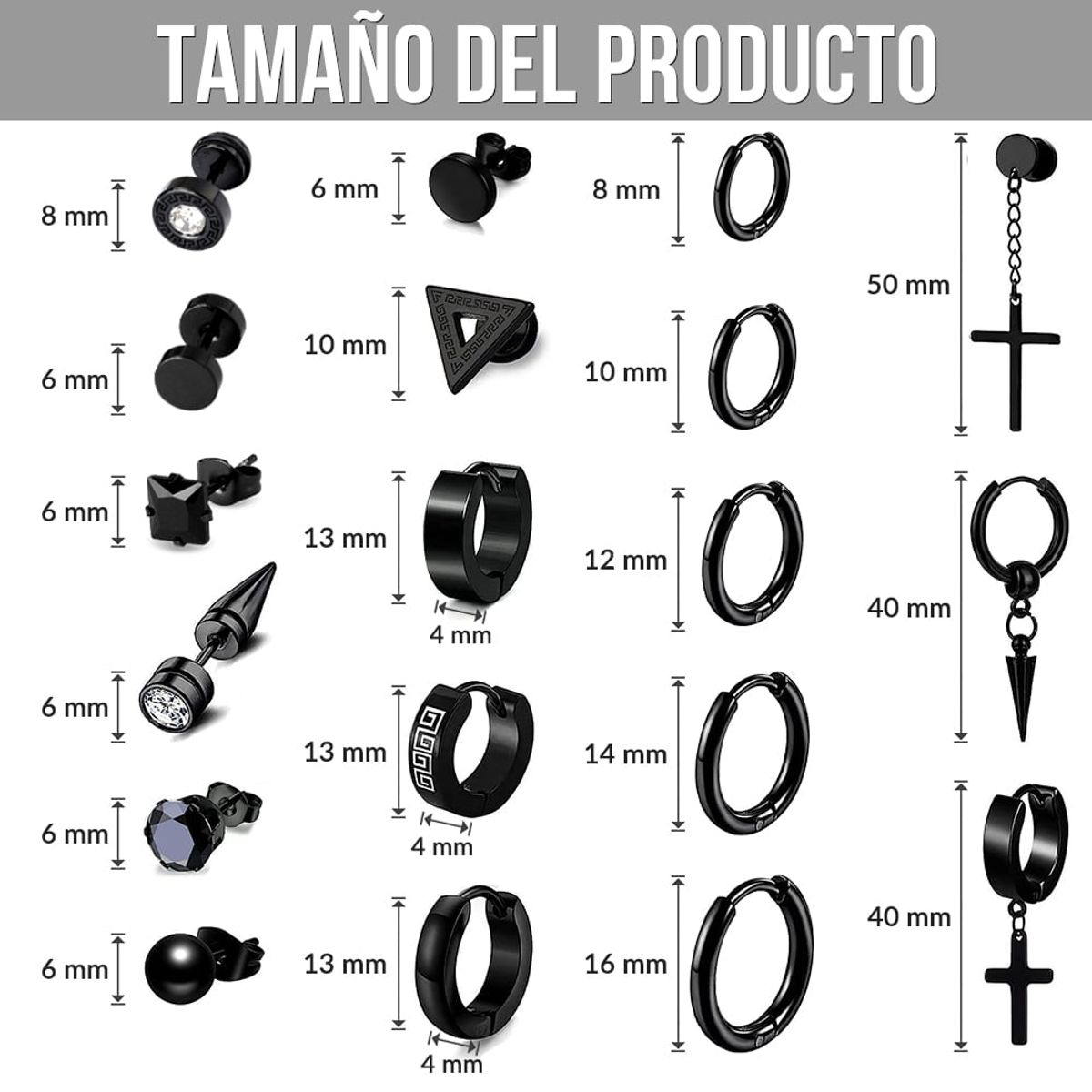 SLOWTON - Aretes Para Hombre Mujer Con Piercing Pendientes Negro 19pcs