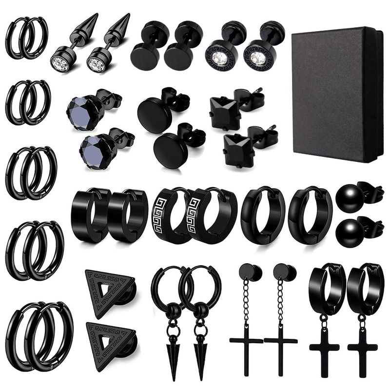 LUKOVEE - Aretes Para Hombre Mujer Con Piercing Pendientes Negro 19pcs