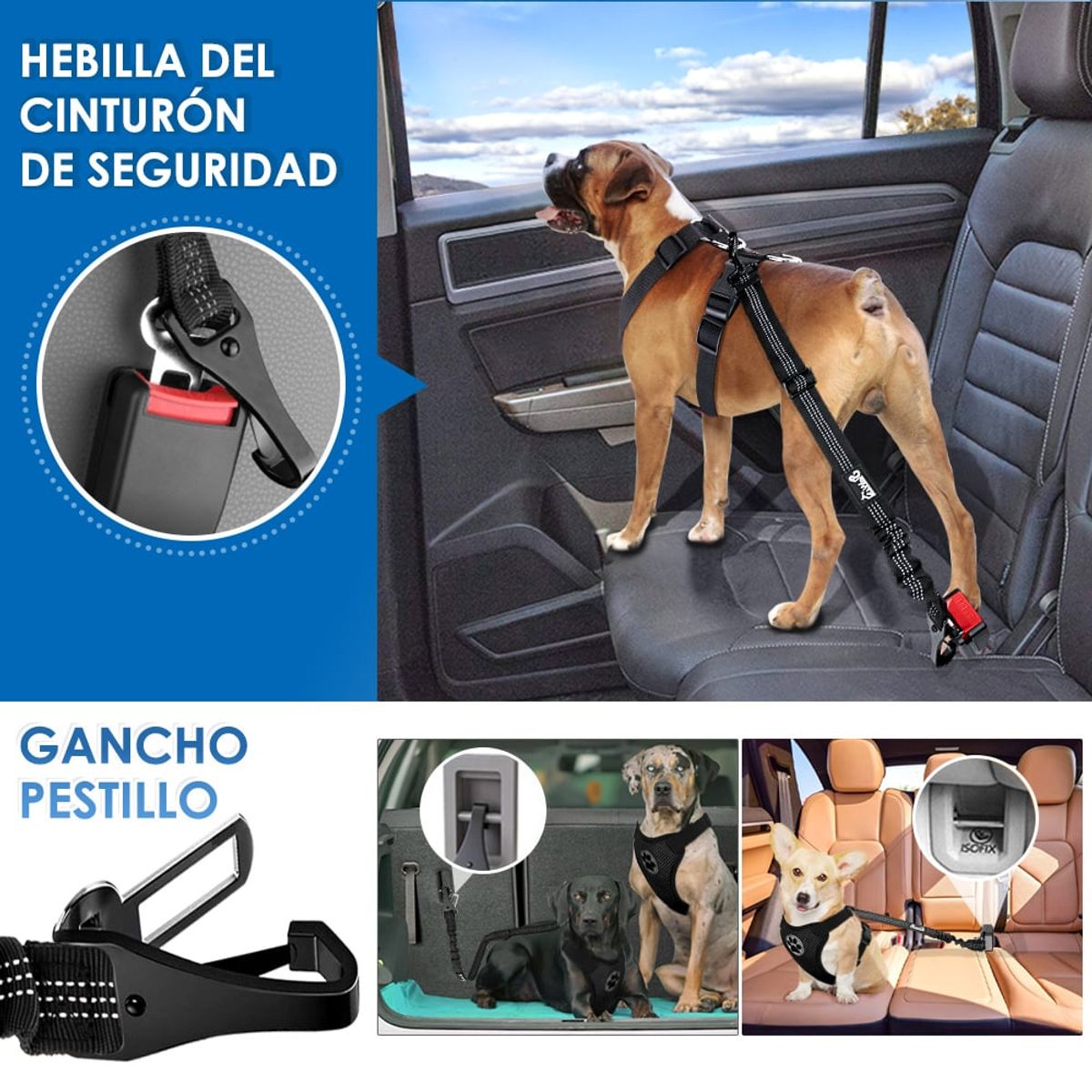 SLOWTON - Correa Cinturón De Seguridad Auto Perros Con Plato Plegable