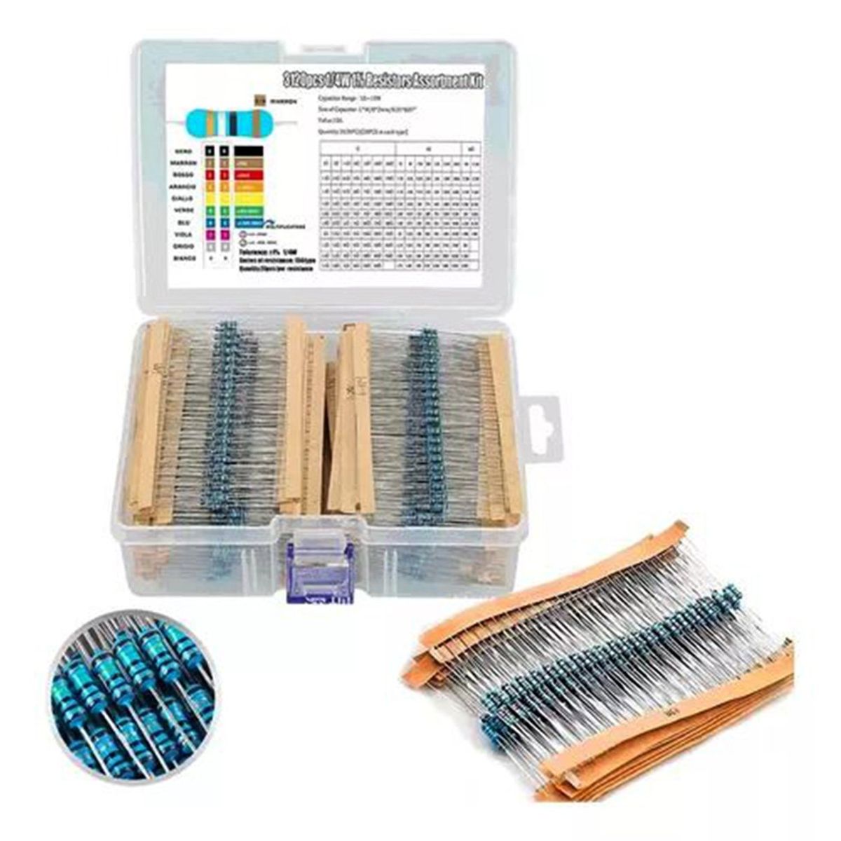 TNAKIEX - Kit Resistencias Arduino 3120 Pzs 156 Valores 1/4w 1%