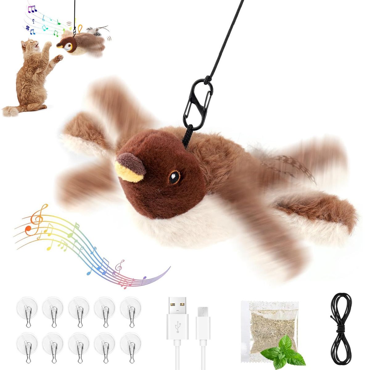 SLOWTON - Juguete Gatos Interactivo Pájaro Con Sonido Hierba Gatera