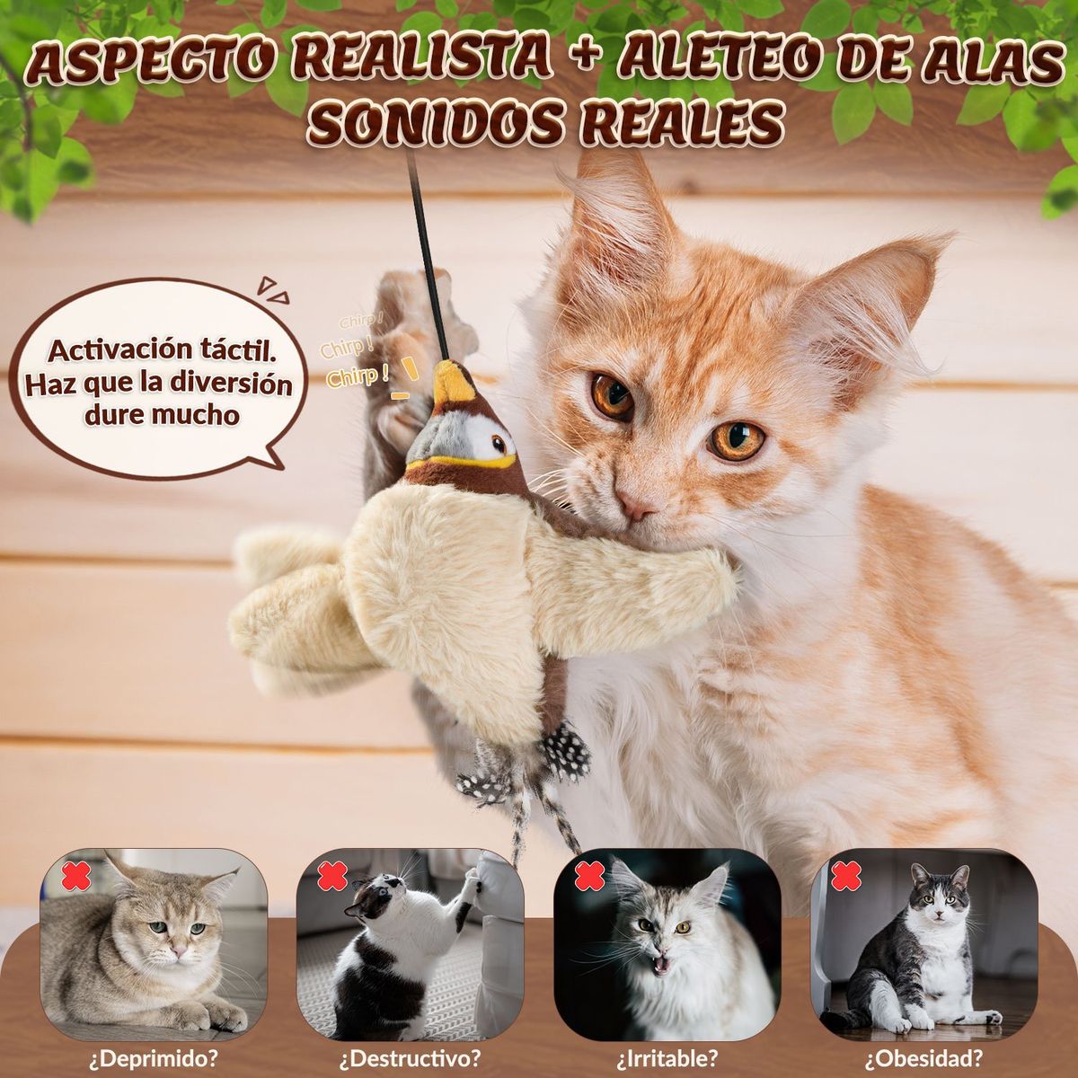 SLOWTON - Juguete Gatos Interactivo Pájaro Con Sonido Hierba Gatera