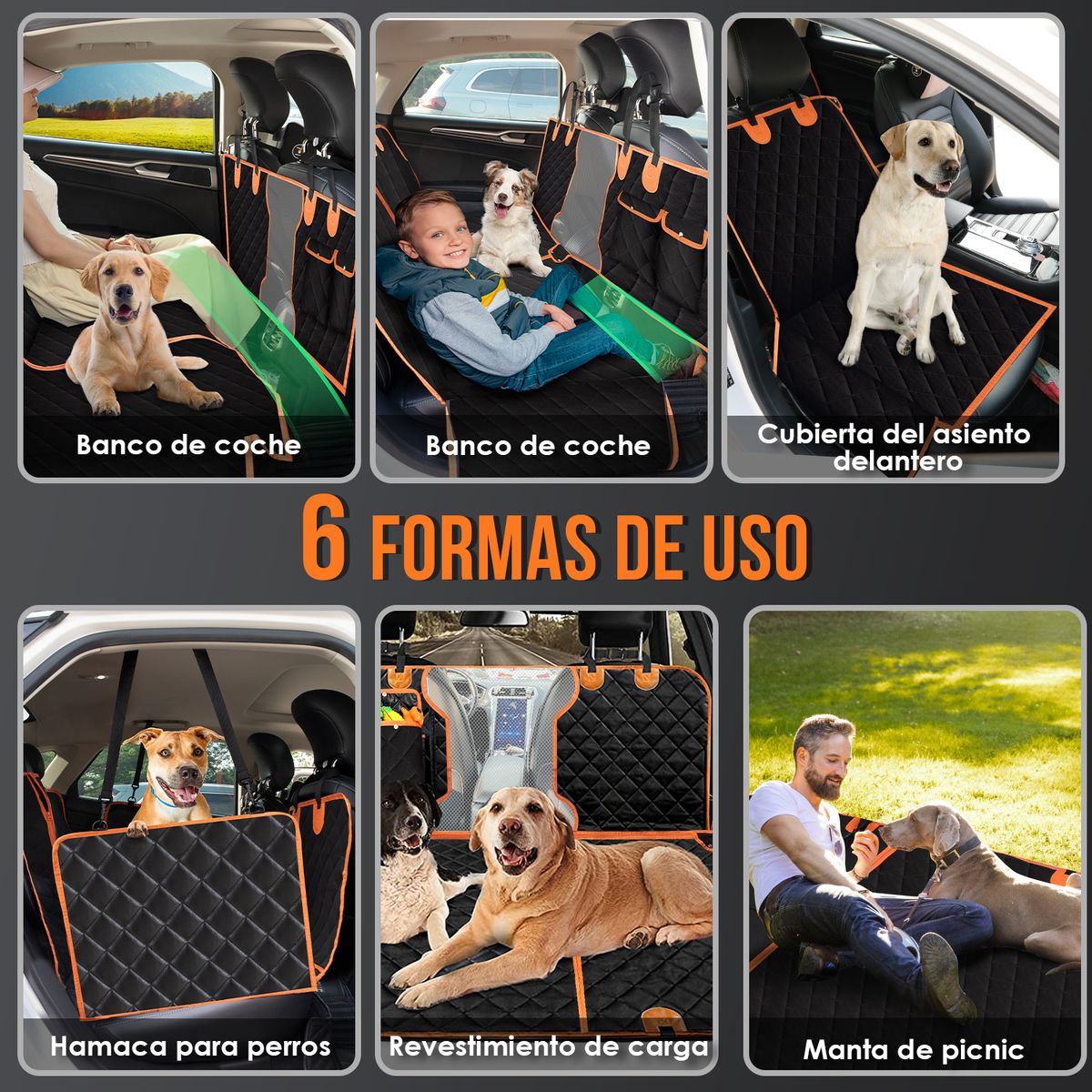 LUKOVEE - protector Funda Cubre Asiento Auto 6 En 1 Perros Mascotas
