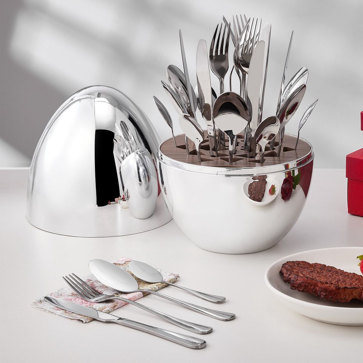 BLUEDREAMER - Juego de vajilla de acero inoxidable de 24 piezas.