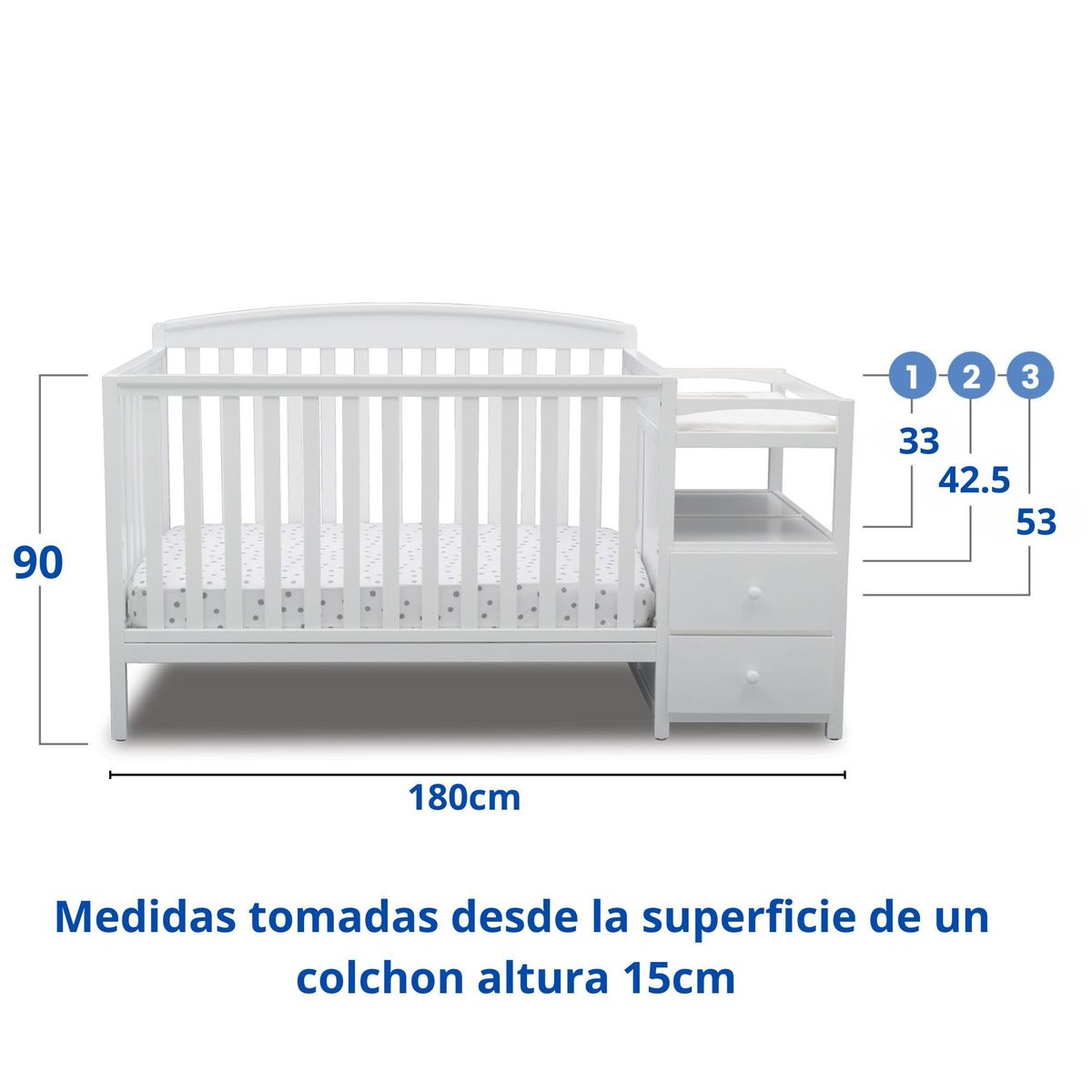 DELTA CHILDREN - Cuna convertible y mudador Royal Blanca