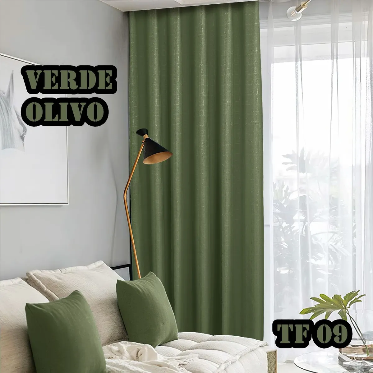 GENERICO - Set Cortinas Black Out  Engomadas, Medida 140x230 cm Verde Olivo TF09