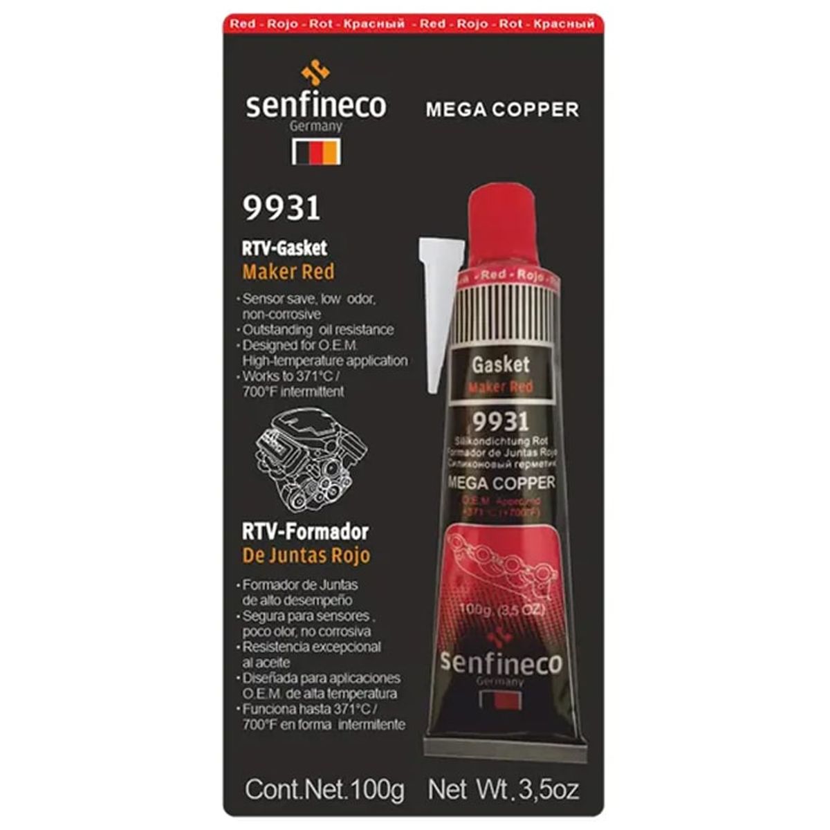 GENERICO - Silicona Rtv Roja Hasta 350 Grados 100 Gramos Senfineco