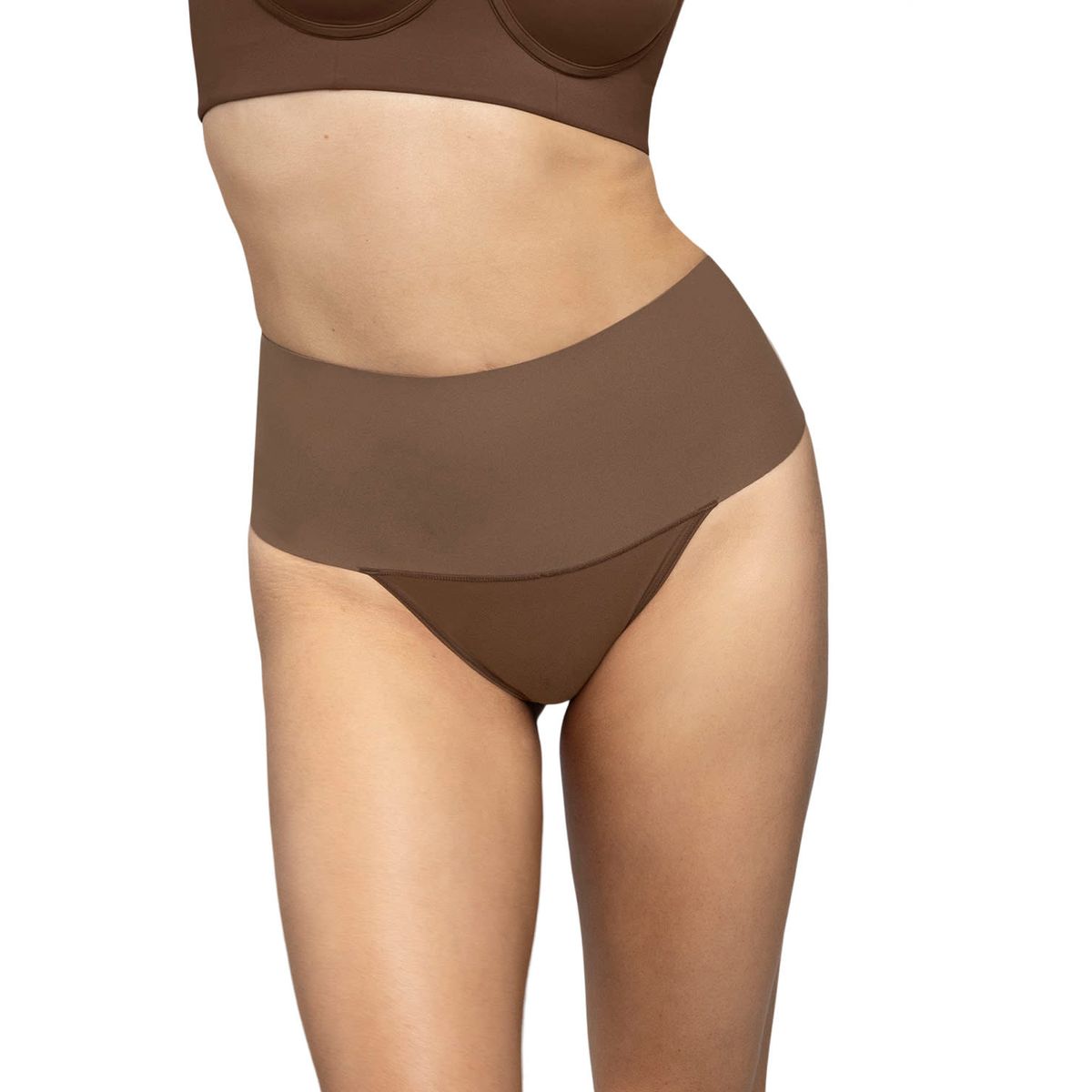 LEONISA - Calzón faja colaless con fajón ancho de control fuerte tiro alto 092046 Cafe Oscuro