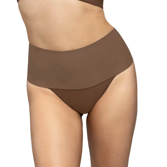 LEONISA - Calzón faja colaless con fajón ancho de control fuerte tiro alto 092046 Cafe Oscuro