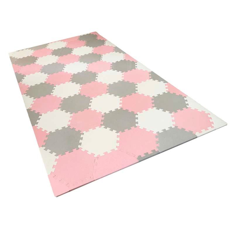 BRIC - Alfombra Bebe Antigolpes Rosa Gris y Blanco