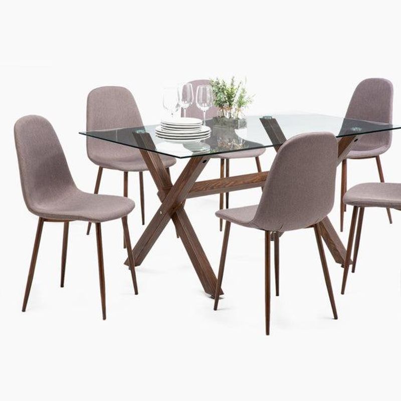 SPAZZIO - Comedor mesa Cross nogal + 6 sillas Cross nogalcanela