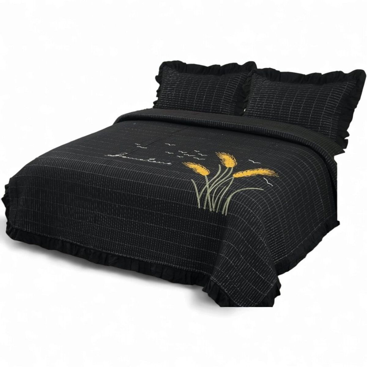 GENERICO - Quilt Bordado Cobertor De Verano 2 Plazas Color Negro