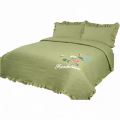 GENERICO - Quilt Bordado Cobertor De Verano 2 Plazas Color Verde