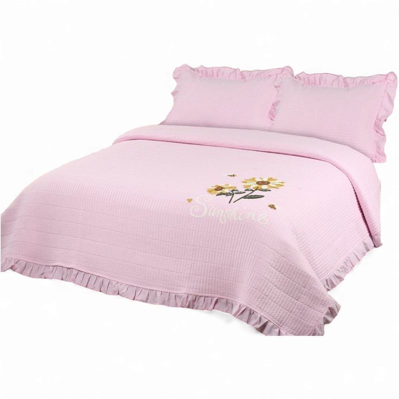 GENERICO - Quilt Bordado Cobertor De Verano 2 Plazas Color Rosa Pastel 2