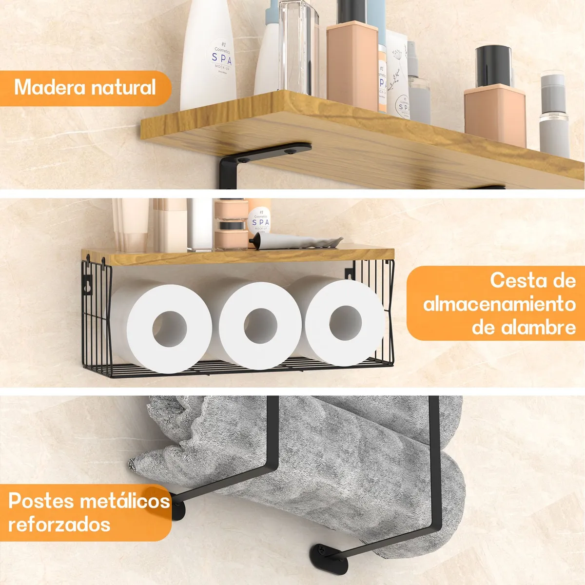 HALMAN - Estantería de baño para pañuelos y toallitas húmedas Marrón