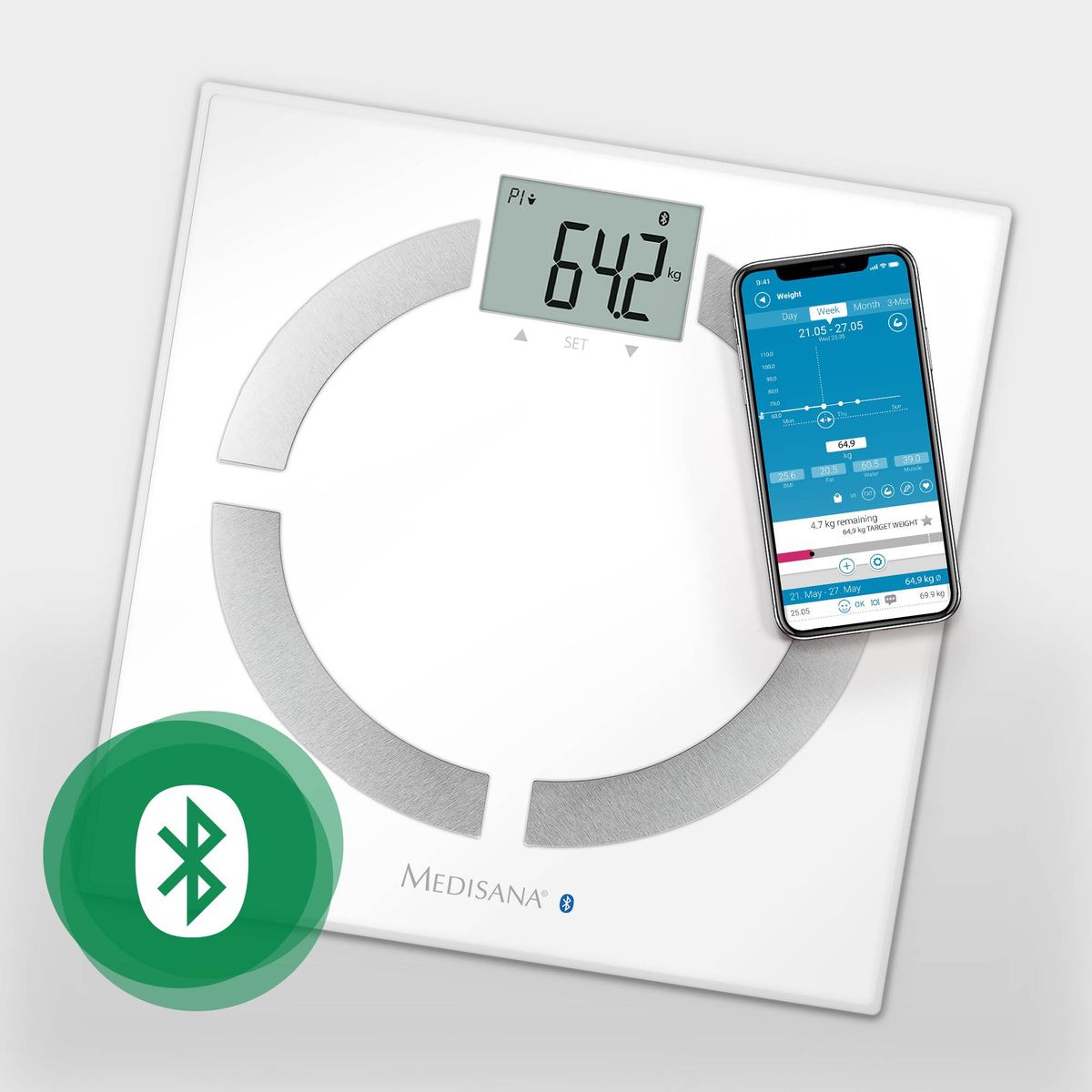 MEDISANA - Báscula Pesa con análisis corporal y Bluetooth Connect Medisana Blanco