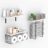 Set 3 Repisas Flotantes Baño Madera Rústica con Toallero