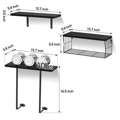 Imagen 2 del producto Set 3 Repisas Flotantes Baño Madera Rústica con Toallero