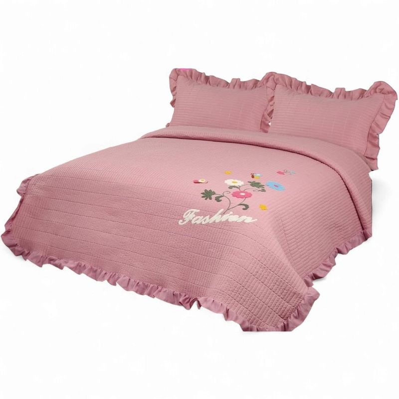 GENERICO - Quilt Bordado Cobertor De Verano 2 Plazas Rosado