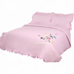GENERICO - Quilt Bordado Cobertor De Verano 2 Plazas Rosa Pastel