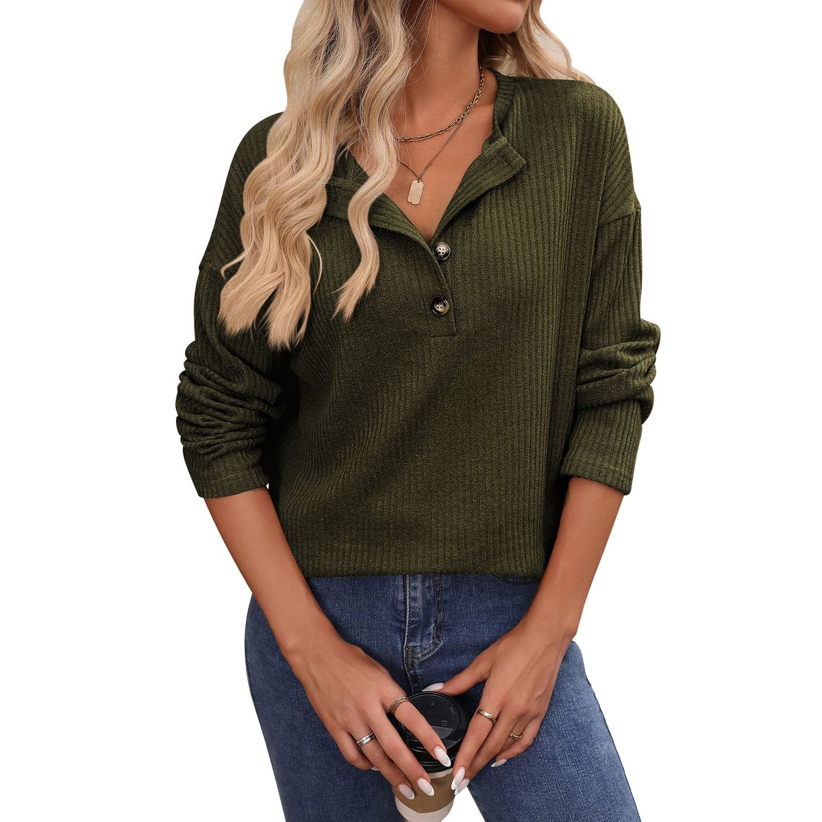 BLWOENS - Polera de manga larga de primavera y otoño para mujeres - Verde