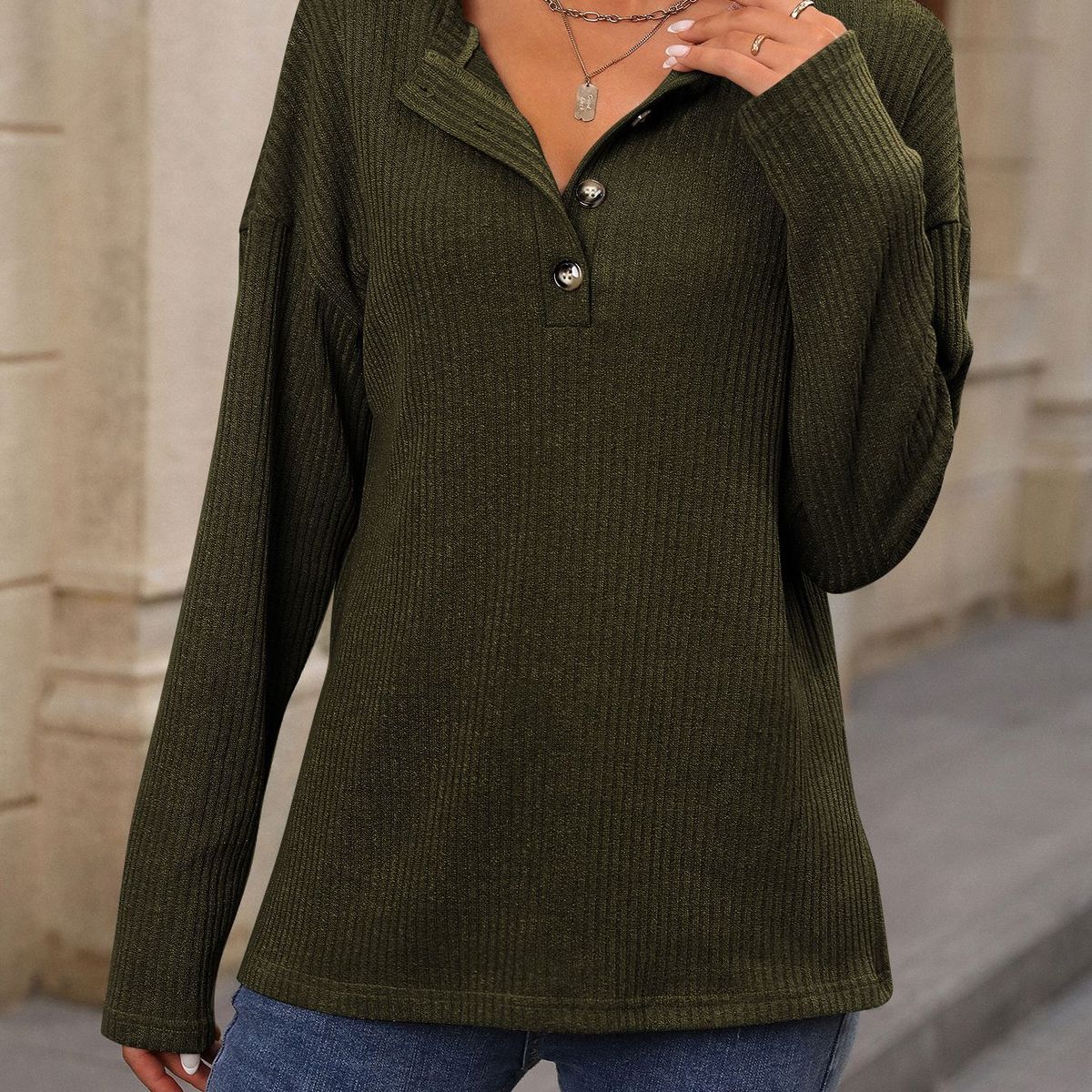 BLWOENS - Polera de manga larga de primavera y otoño para mujeres - Verde