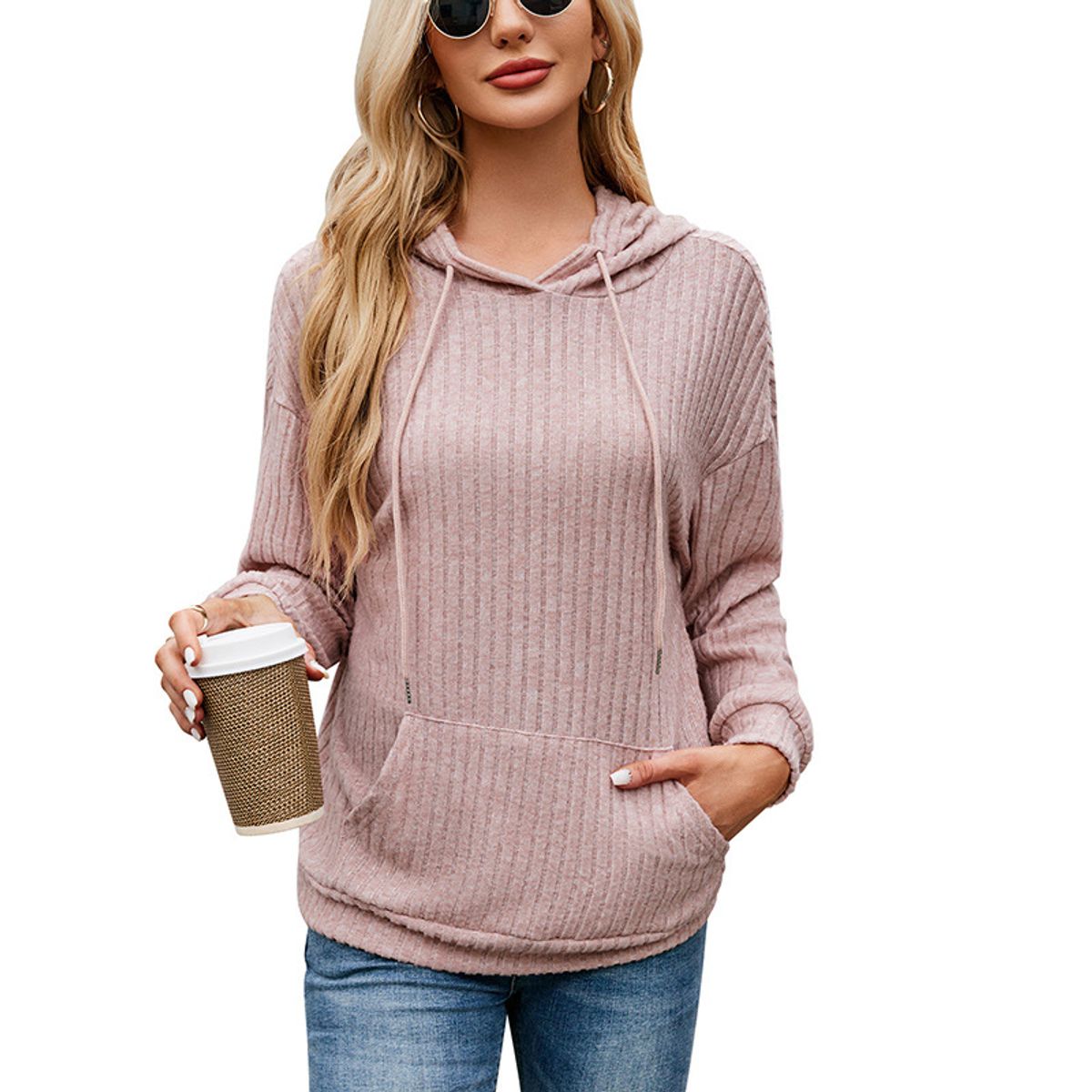 BLWOENS - Polera de manga larga de primavera y otoño para mujeres - Rosa