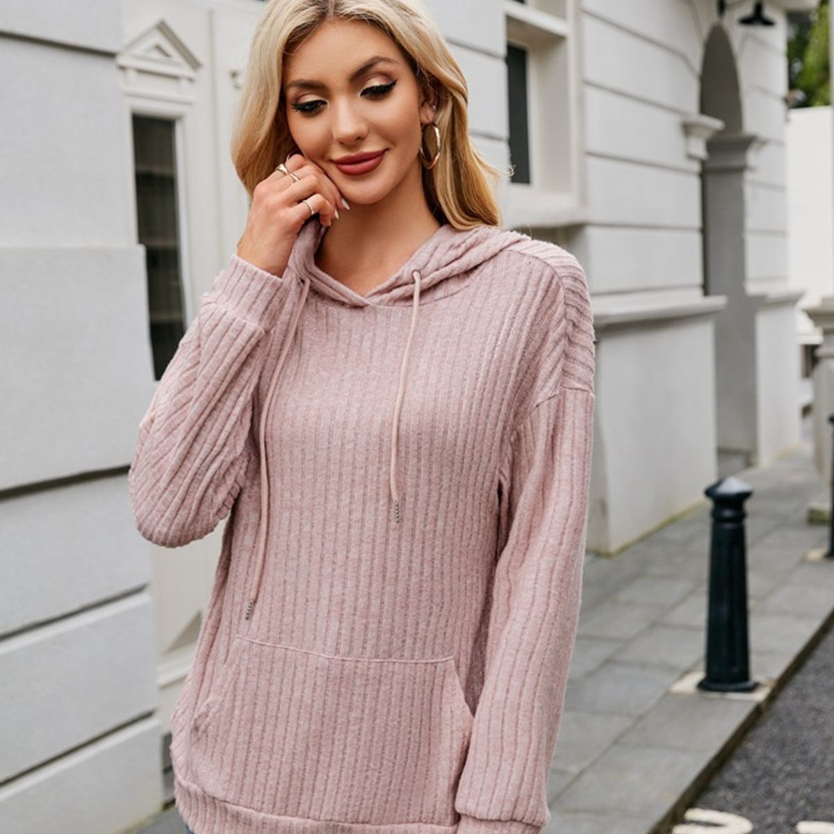 BLWOENS - Polera de manga larga de primavera y otoño para mujeres - Rosa