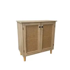 KLIK - Comoda 2 Puertas Rattan MDF Madera Marron Claro