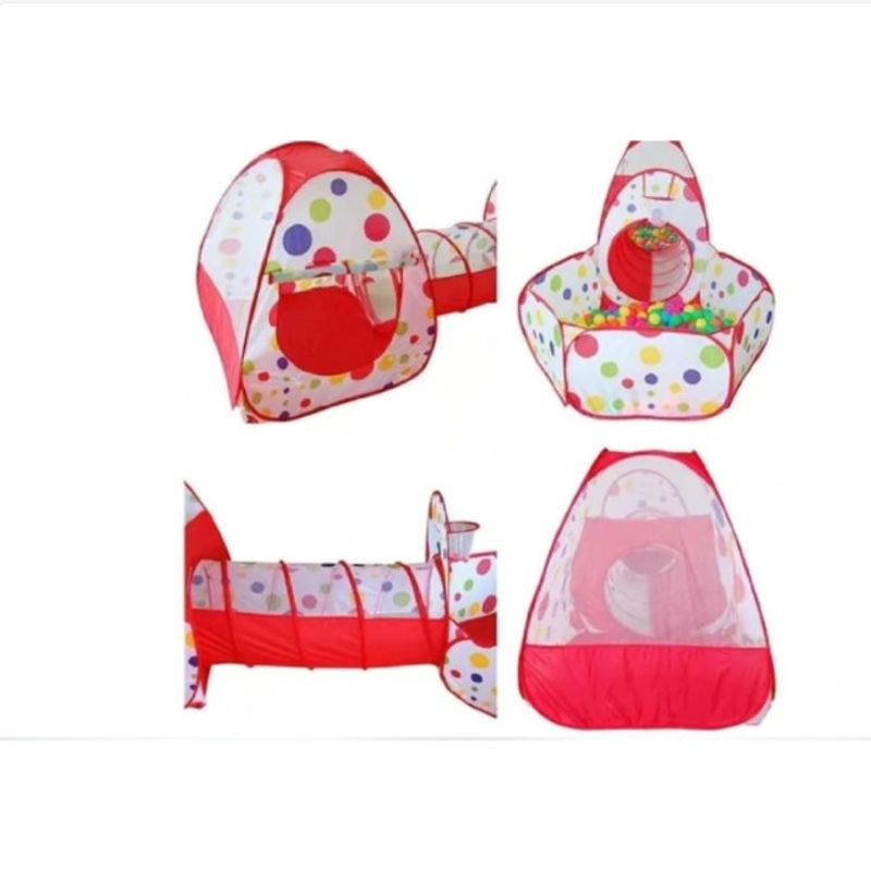 GENERICO - Carpa Tunel 3 En 1 Rojo Para Niños Y Niñas Infantil