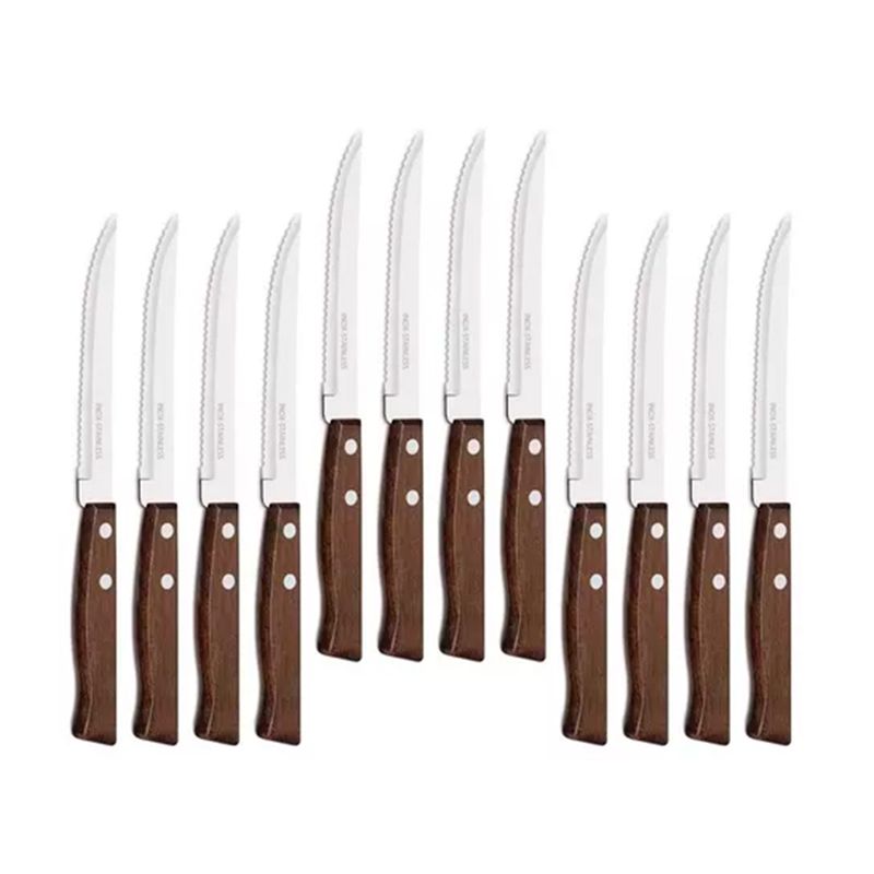 GENERICO - Pack 12 Cuchillos Acero Inoxidable Y Madera