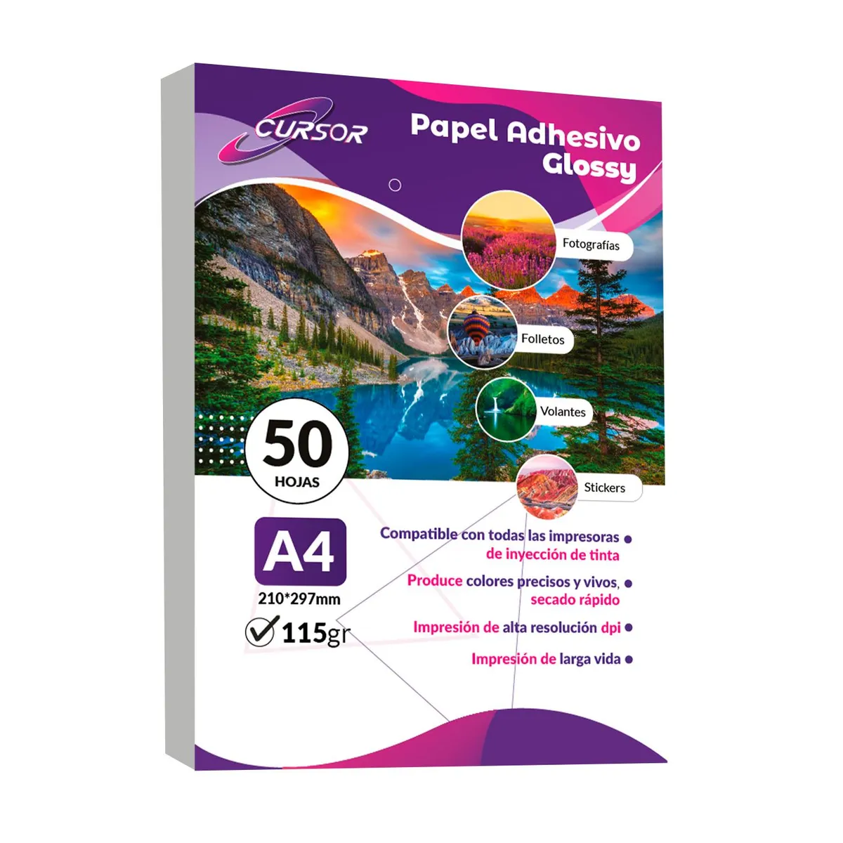 CURSOR - Papel fotografico Adhesivo A4 115g 50 hojas Cursor