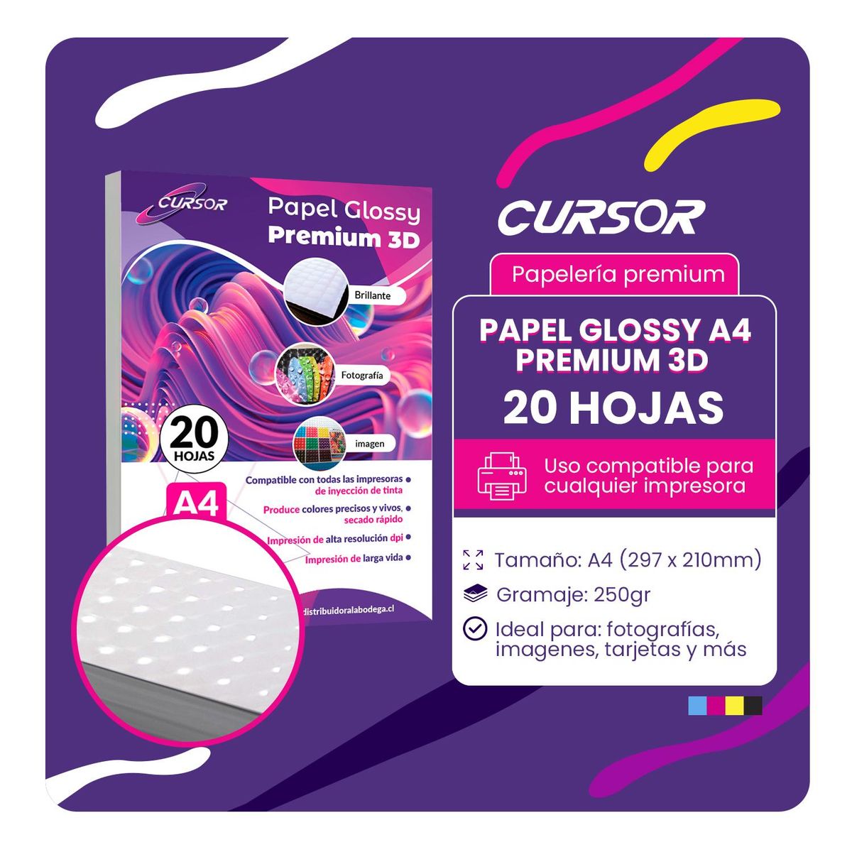 CURSOR - Papel Fotografico Glossy A4 Premium 3D 250gr 20H Cursor