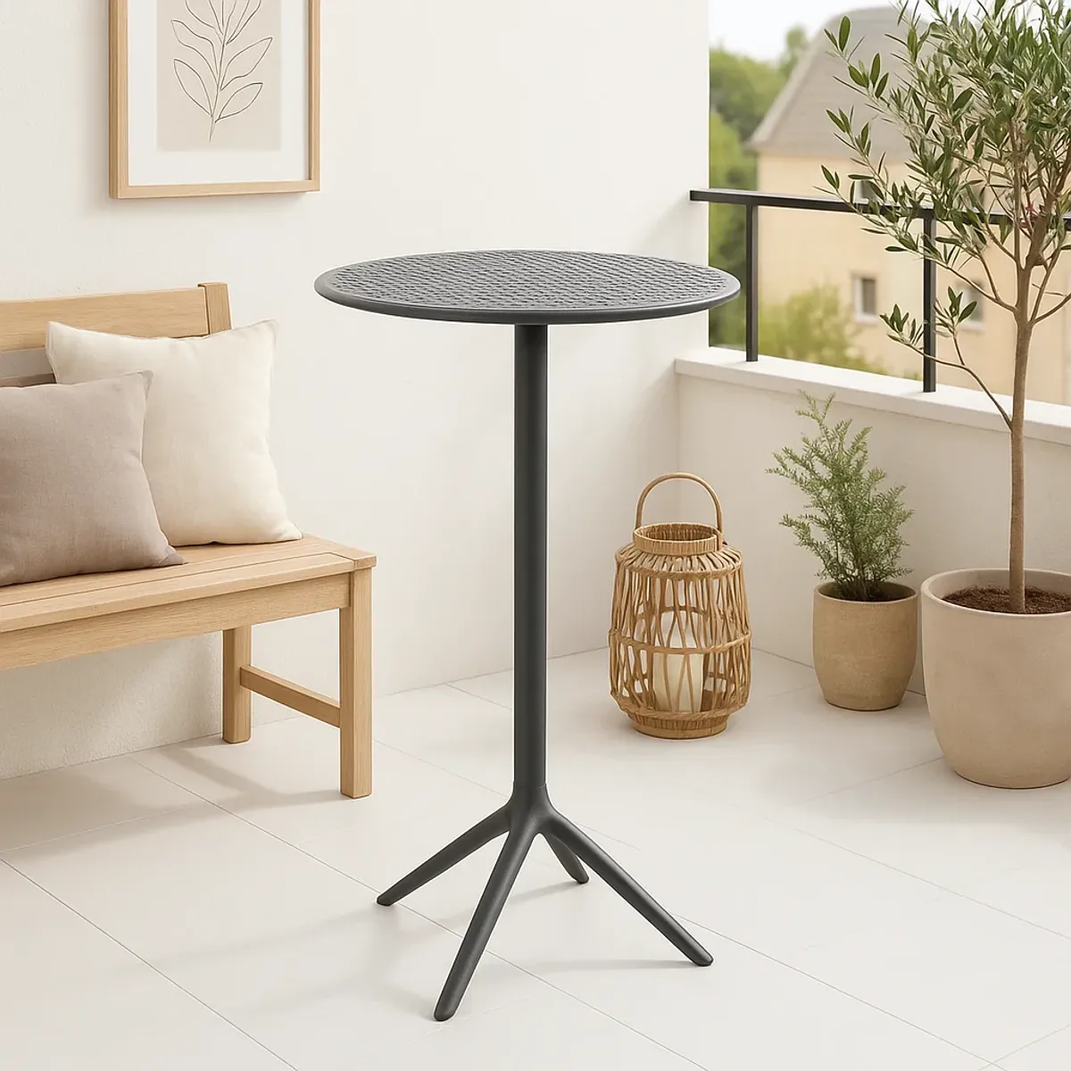 KLIK - Mesa Alta de Centro Salón Bar Redonda Negra Polipropileno KLIK