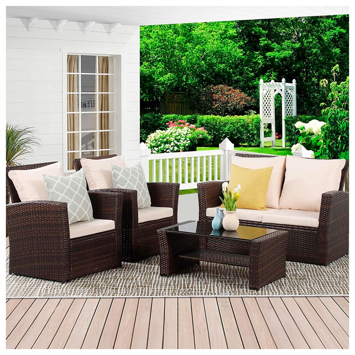 NOVAHUS - Set Terraza 4 Piezas Mediterraneo Café