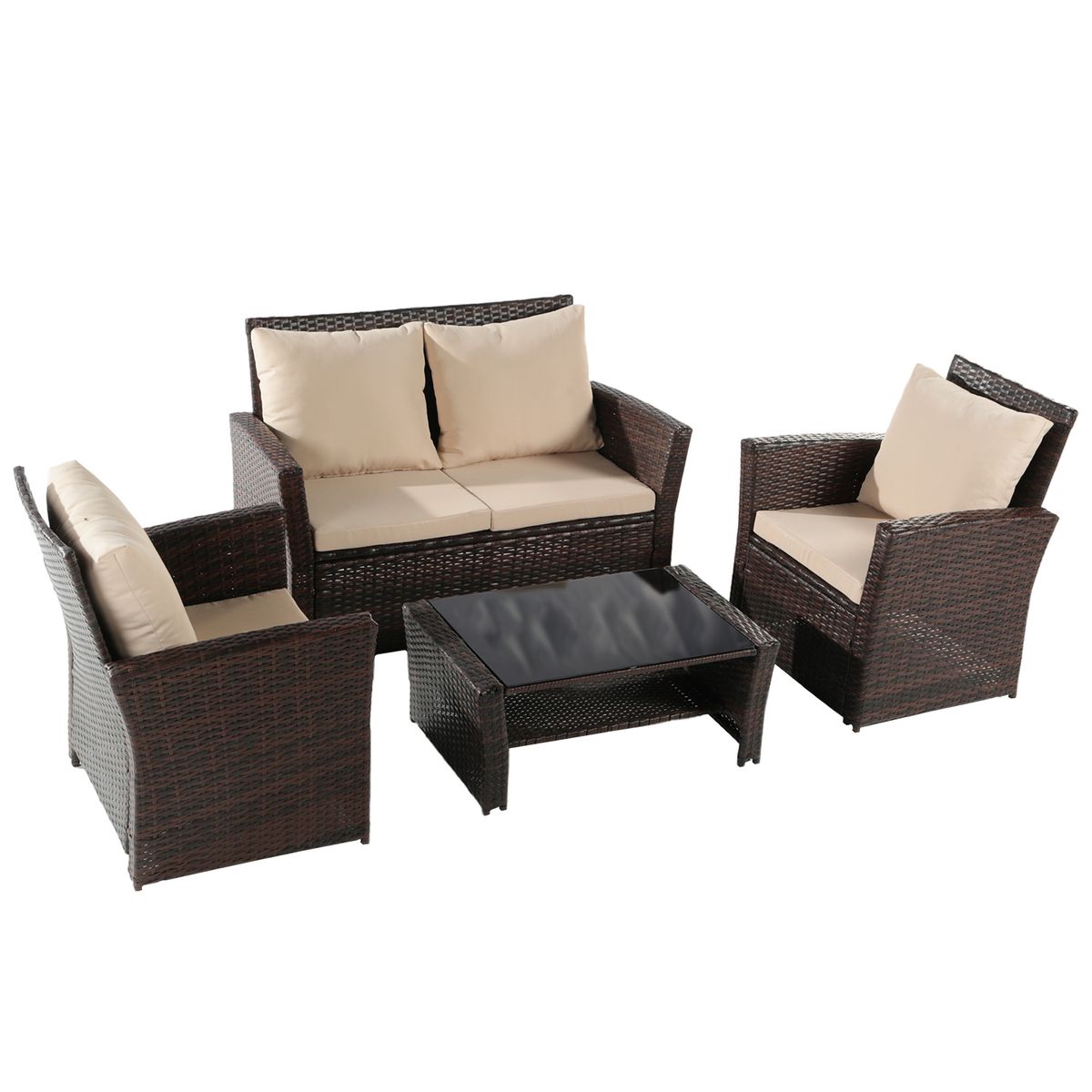 NOVAHUS - Set Terraza 4 Piezas Mediterraneo Café