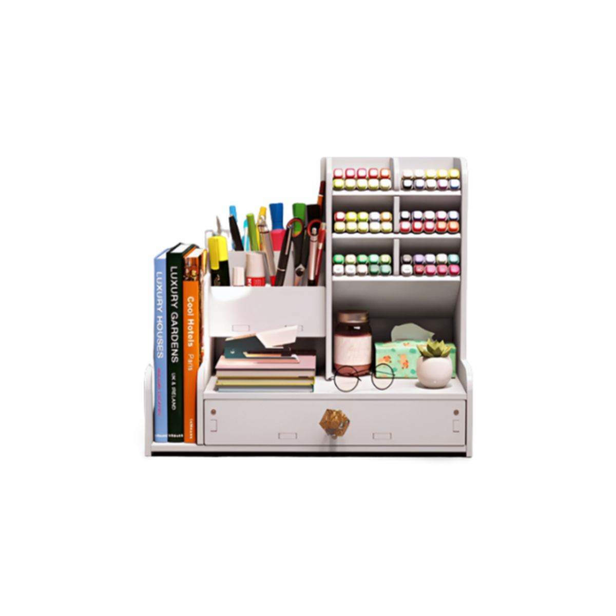 GENERICO - Organizador Multiusos Blanco con Cajón y Soporte para Libros