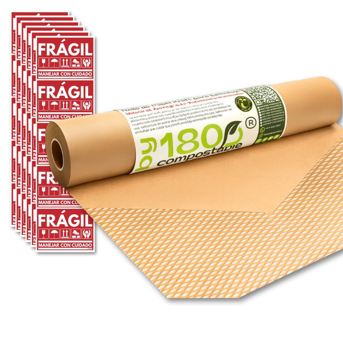 180 COMPOSTABLE - Rollo Papel Kraft Embalaje Estructura Panal Abeja 50cmx100m