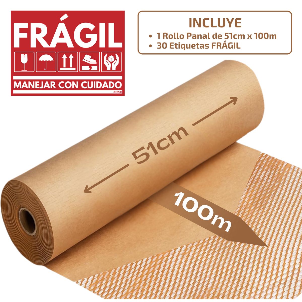 180 COMPOSTABLE - Rollo Papel Kraft Embalaje Estructura Panal Abeja 50cmx100m